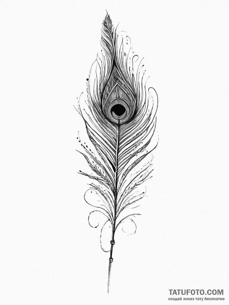 Peacock feather, artistic tattoo sketch, blac... - эскиз тату (№1753711969_0, 28.07.2025 14:12) — Tatufoto.com