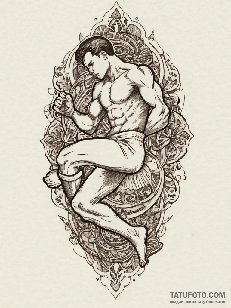 Tattoo sketch a silhouette of a fighter mid-k... - эскиз тату (№1753712162_0, 28.07.2025 14:16) — Tatufoto.com