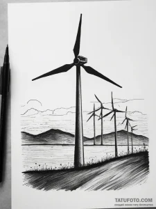 A wind turbine field at sunset., tattoo sketc... - эскиз тату (№1753714008_0, 28.07.2025 14:46) — Tatufoto.com