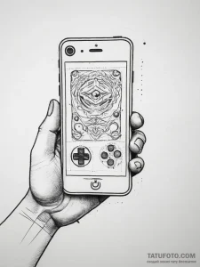 Tattoo design a retro gaming character holdin... - эскиз тату (№1753714293_0, 28.07.2025 14:51) — Tatufoto.com
