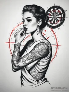 A person playing darts in a dimly lit pub., i… — эскиз тату (№1753714680_0, 28.07.2025 14:58) — Tatufoto.com