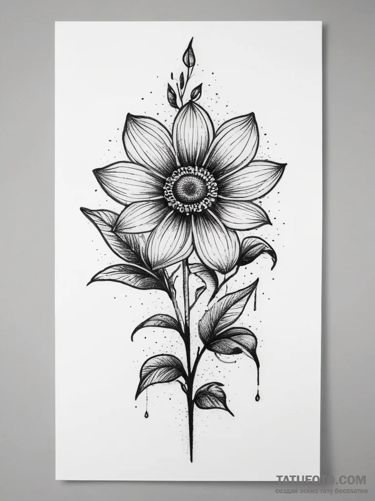 Tattoo design a flower where the stem is a pi... - эскиз тату (№1753715262_0, 28.07.2025 15:07) — Tatufoto.com