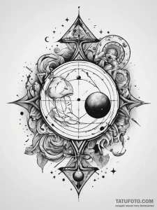 Tattoo sketch a cosmic landscape with the rul… — эскиз тату (№1753715845_0, 28.07.2025 15:17) — Tatufoto.com
