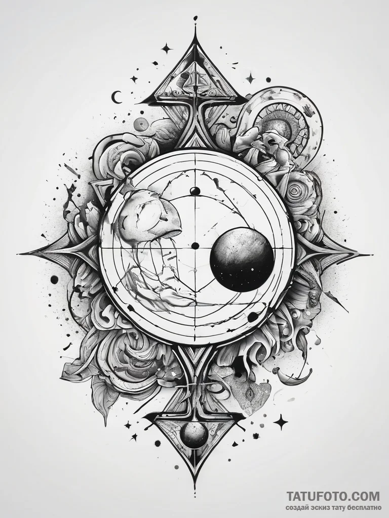 Tattoo sketch a cosmic landscape with the rul... - эскиз тату (№1753715845_0, 28.07.2025 15:17) — Tatufoto.com
