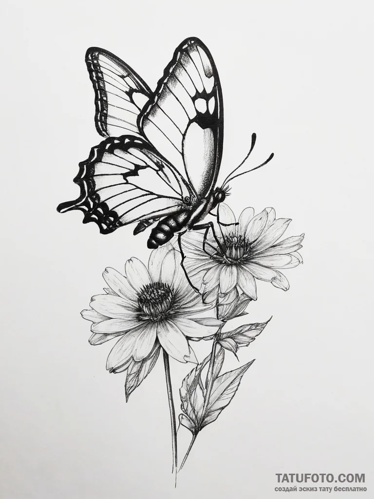 Tattoo sketch a single butterfly or bee inter... - эскиз тату (№1753717405_0, 28.07.2025 15:43) — Tatufoto.com