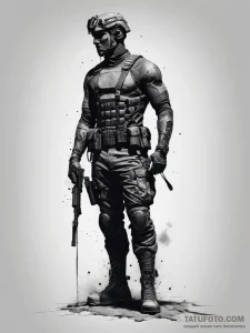 Tattoo sketch a lone soldier silhouette stand... - эскиз тату (№1753738956_0, 28.07.2025 21:42) — Tatufoto.com