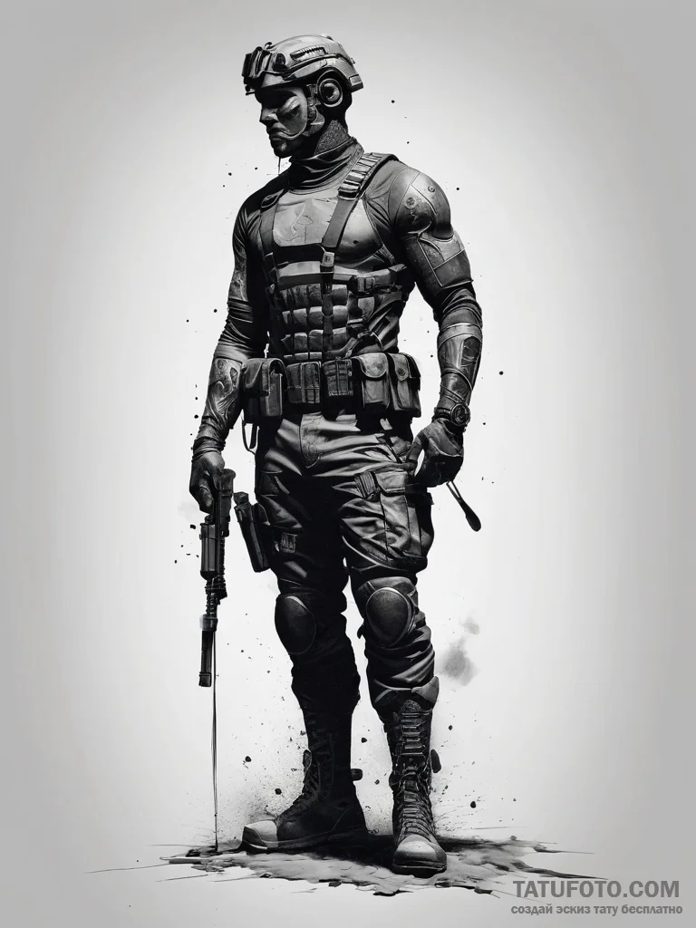 Tattoo sketch a lone soldier silhouette stand... - эскиз тату (№1753738956_0, 28.07.2025 21:42) — Tatufoto.com