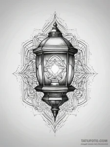 Tattoo sketch a single, glowing lantern in da... - эскиз тату (№1753740321_0, 28.07.2025 22:05) — Tatufoto.com