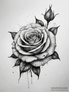 Tattoo sketch a full blooming rose in waterco... - эскиз тату (№1753740516_0, 28.07.2025 22:08) — Tatufoto.com