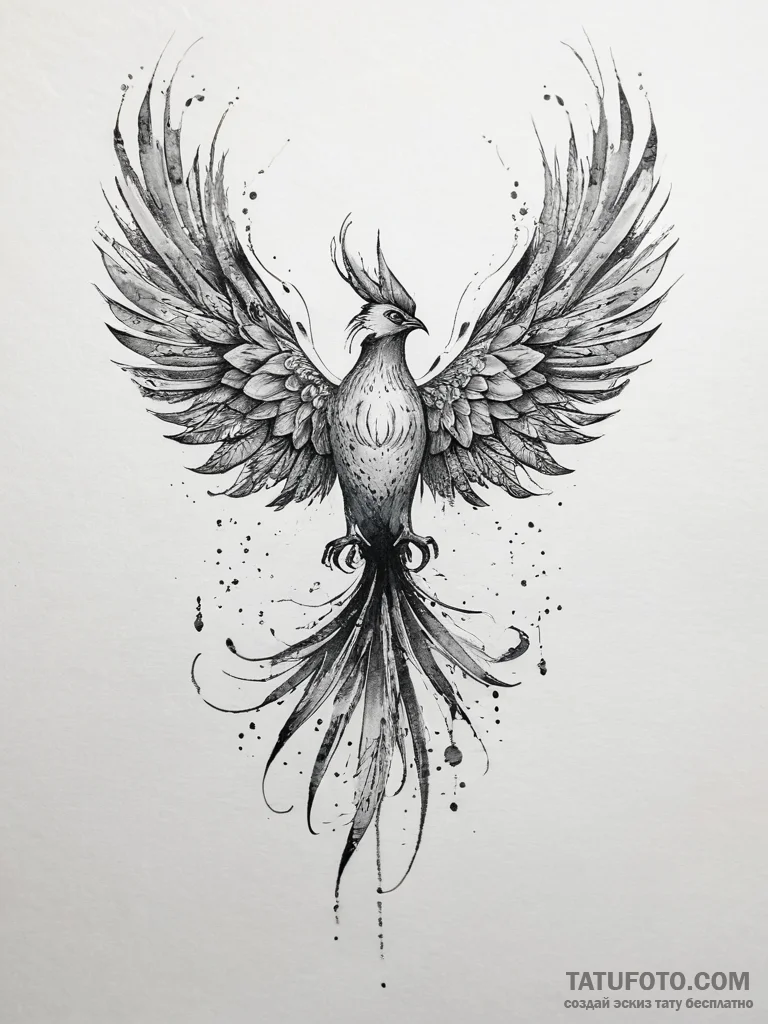 Tattoo design a watercolor phoenix, ethereal... - эскиз тату (№1753742430_0, 28.07.2025 22:40) — Tatufoto.com