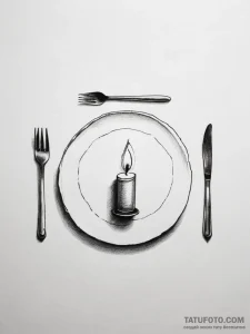 A candlelit dinner for one in a dimly lit roo... - эскиз тату (№1753743398_0, 28.07.2025 22:56) — Tatufoto.com