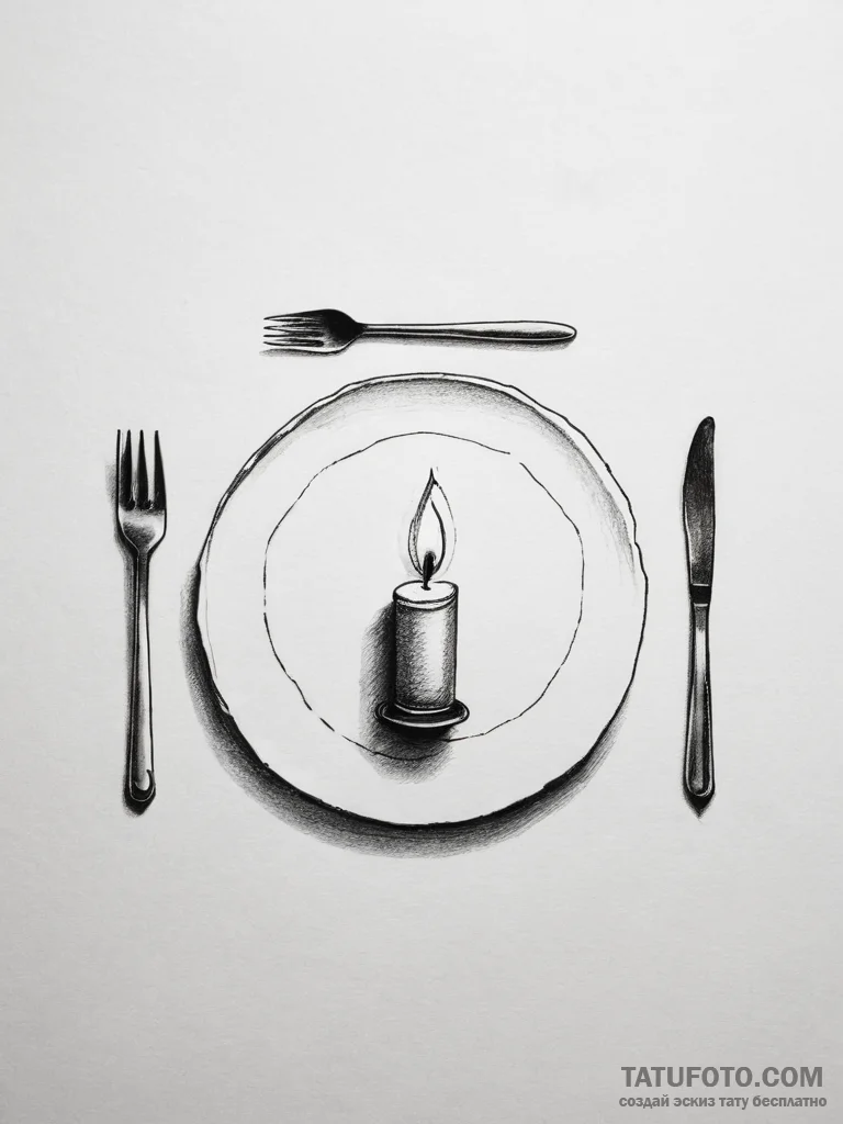 A candlelit dinner for one in a dimly lit roo... - эскиз тату (№1753743398_0, 28.07.2025 22:56) — Tatufoto.com