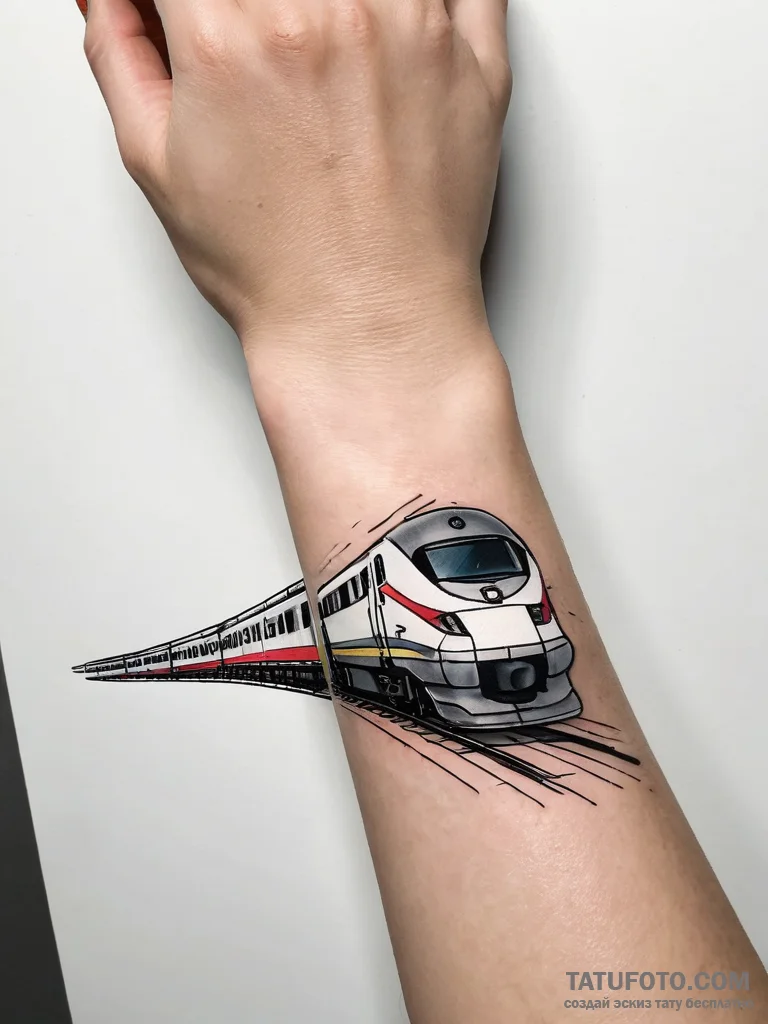 A sleek, modern high-speed bullet train blurr... - эскиз тату (№1753743785_0, 28.07.2025 23:03) — Tatufoto.com