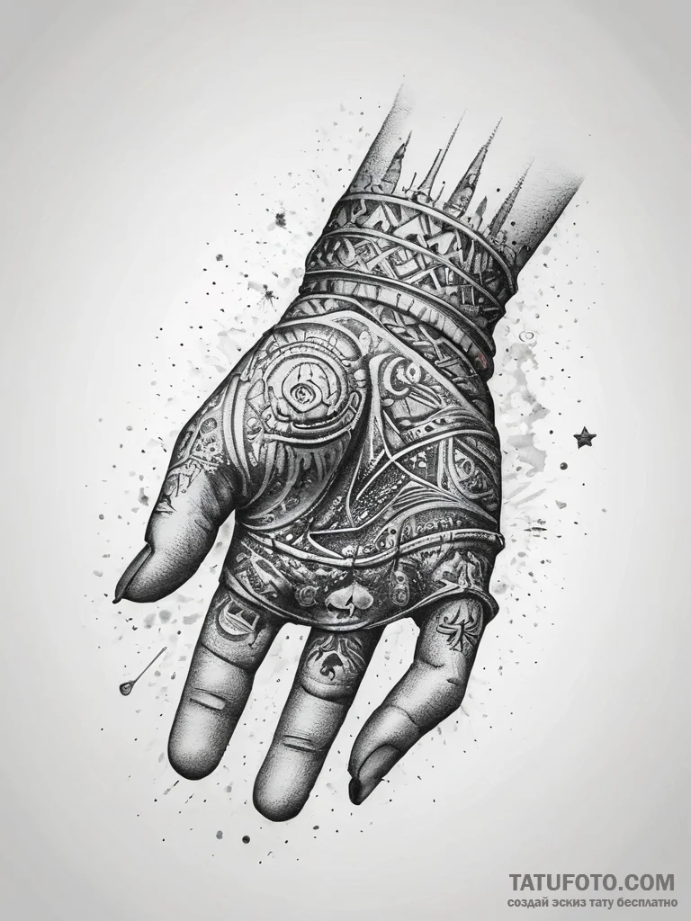 Tattoo sketch a gamer's hand reaching for a g... - эскиз тату (№1753745371_0, 28.07.2025 23:29) — Tatufoto.com