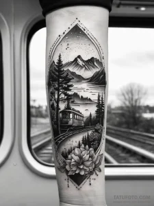 The view from a train window, landscape blurr... - эскиз тату (№1753746336_0, 28.07.2025 23:45) — Tatufoto.com