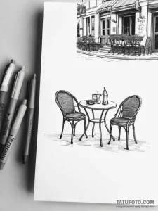 A charming parisian street cafe, with wicker... - эскиз тату (№1753748655_0, 29.07.2025 00:24) — Tatufoto.com