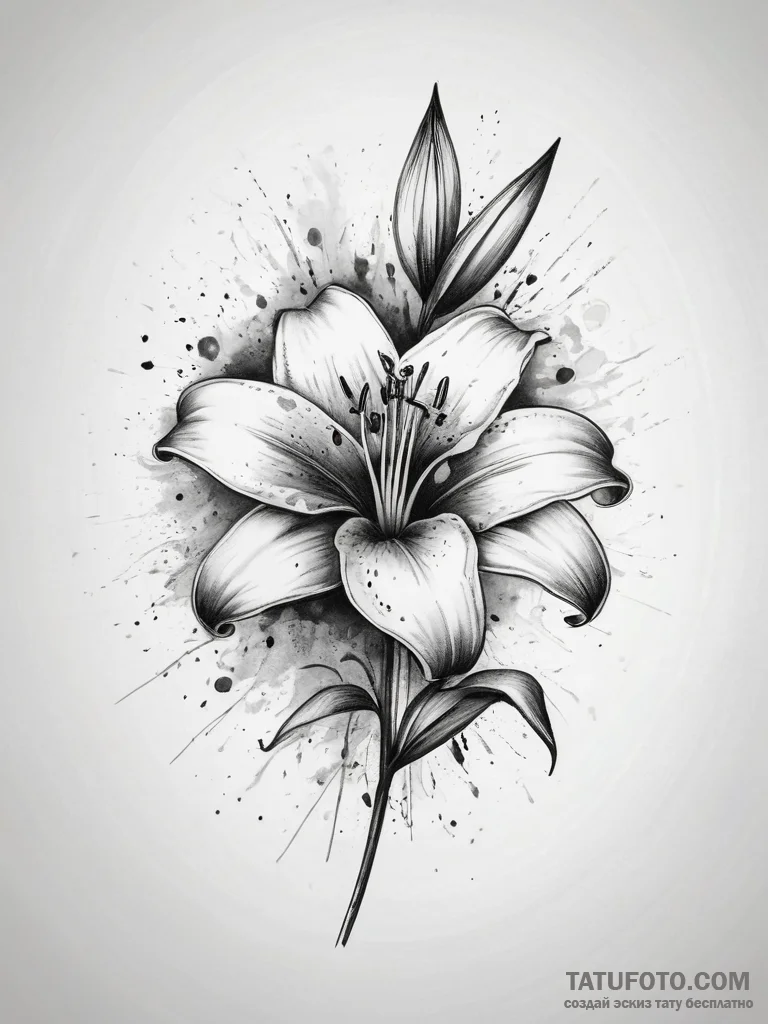 Tattoo sketch a single, elegant lily, with fi... - эскиз тату (№1753748849_0, 29.07.2025 00:27) — Tatufoto.com