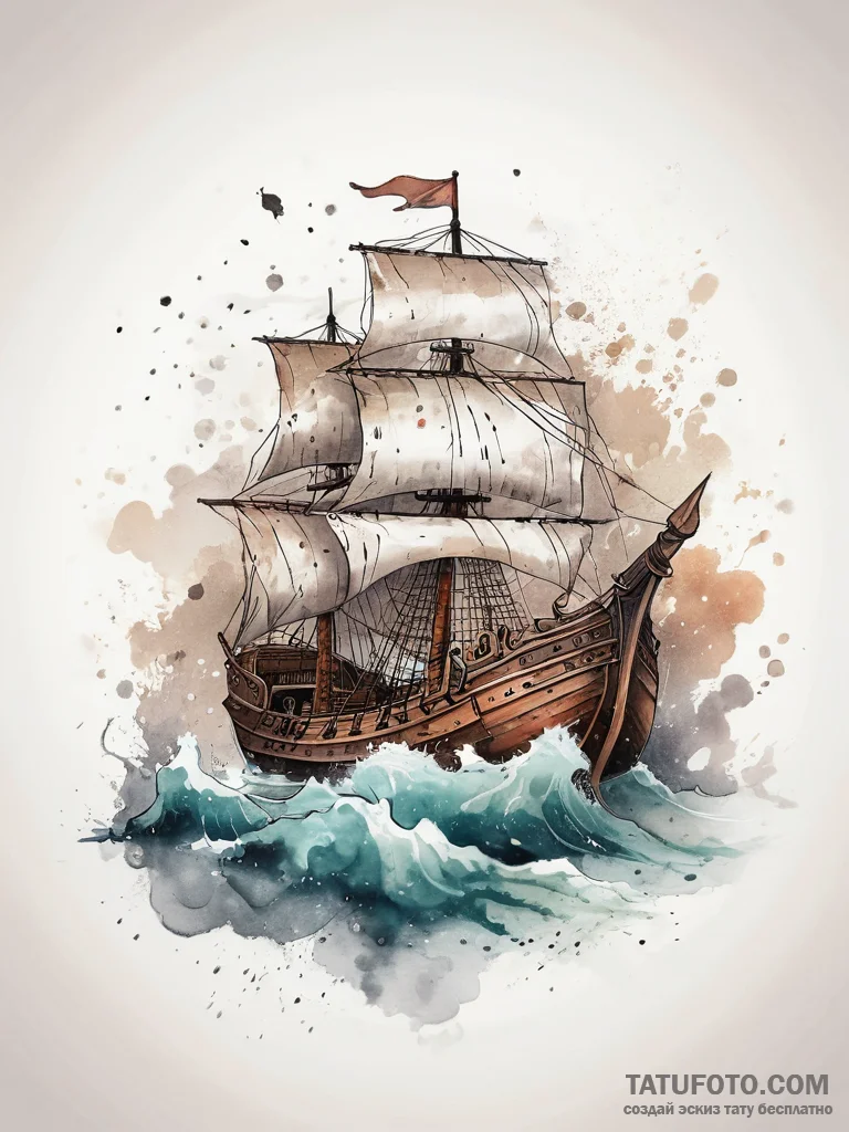 Viking longship in a storm, tattoo drawing ou... - эскиз тату (№1753750194_0, 29.07.2025 00:49) — Tatufoto.com