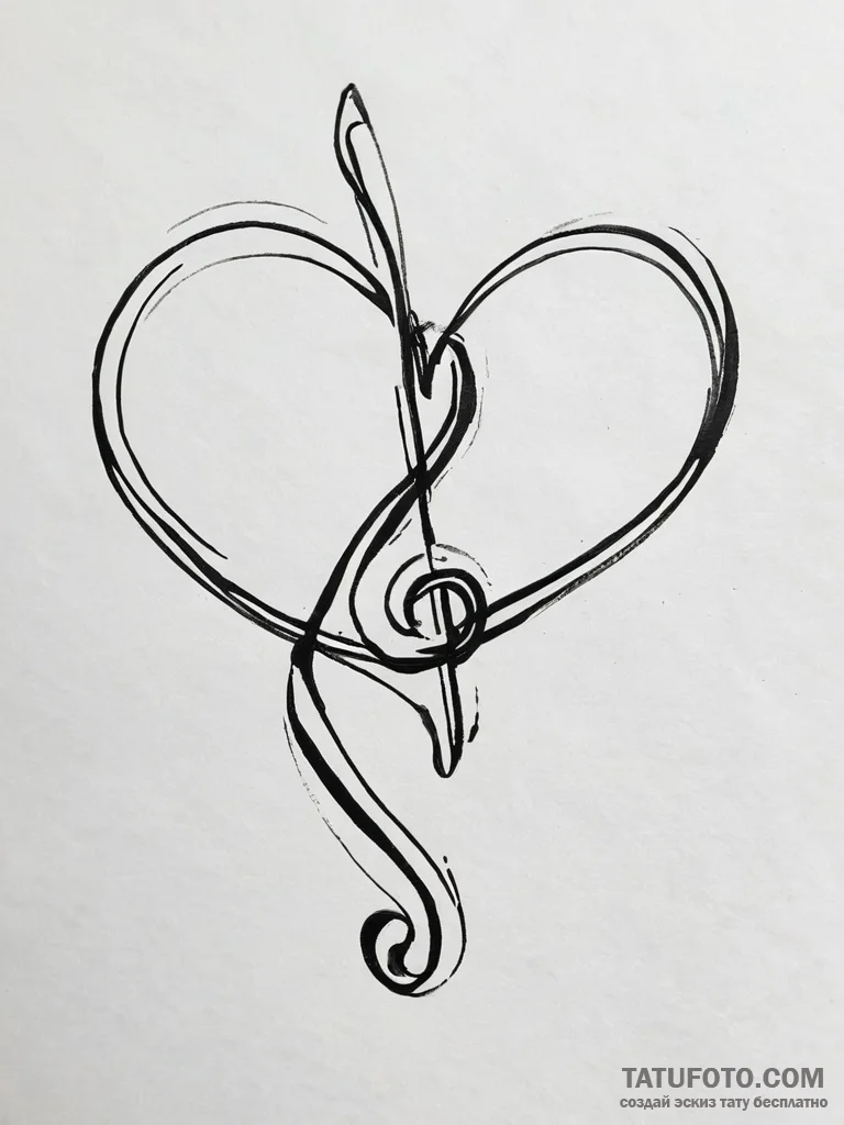 Tattoo design a music note forming a heart.,... - эскиз тату (№1753751156_0, 29.07.2025 01:05) — Tatufoto.com