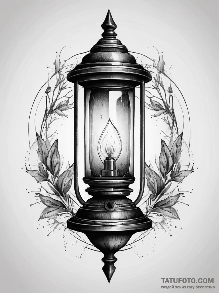 Lantern, concept art for tattoo, on a clean w... - эскиз тату (№1753752704_0, 29.07.2025 01:31) — Tatufoto.com