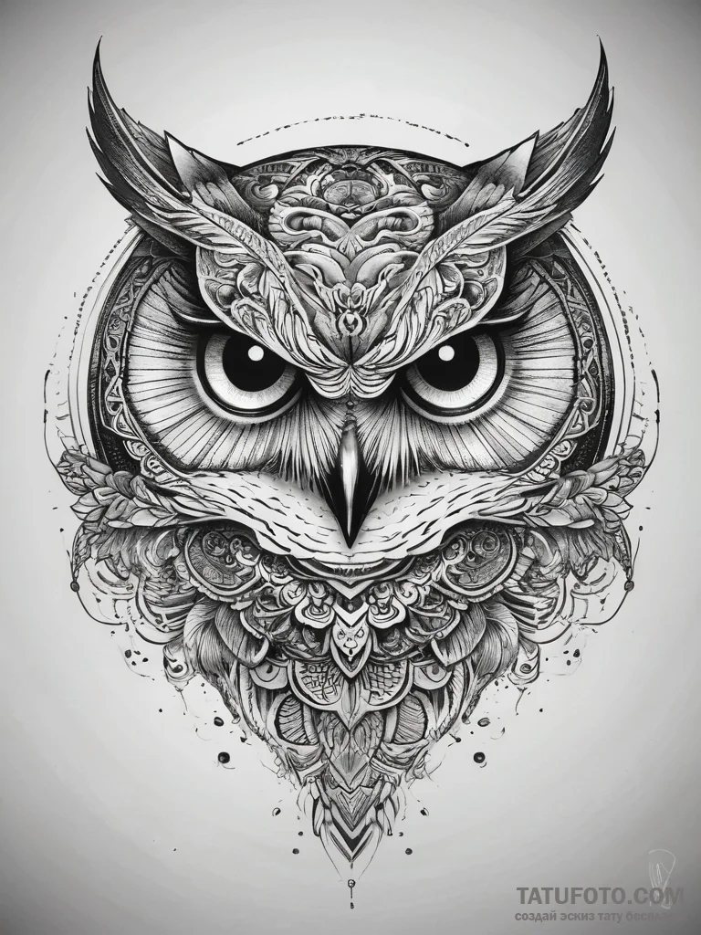 Tattoo design a powerful, unblinking owl's ey... - эскиз тату (№1753752895_0, 29.07.2025 01:34) — Tatufoto.com