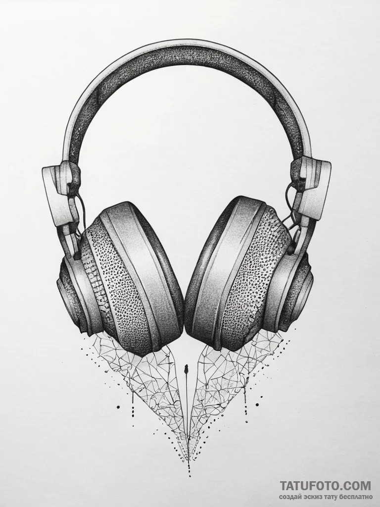 Headphones, tattoo sketch design, dotwork tat... - эскиз тату (№1753753089_0, 29.07.2025 01:38) — Tatufoto.com