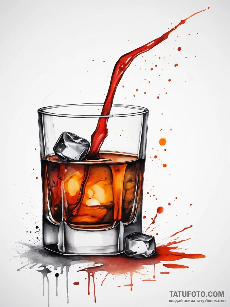 A glass of whiskey on the rocks, with condens... - эскиз тату (№1753754050_0, 29.07.2025 01:54) — Tatufoto.com