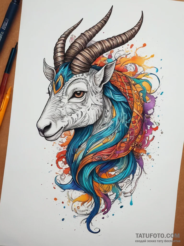 Tattoo design a capricorn goat-fish, half cov... - эскиз тату (№1753754632_0, 29.07.2025 02:03) — Tatufoto.com