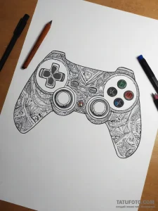 Tattoo sketch a game controller with tribal p... - эскиз тату (№1753754827_0, 29.07.2025 02:07) — Tatufoto.com