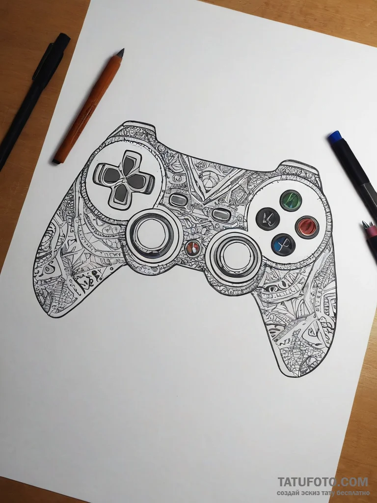 Tattoo sketch a game controller with tribal p... - эскиз тату (№1753754827_0, 29.07.2025 02:07) — Tatufoto.com