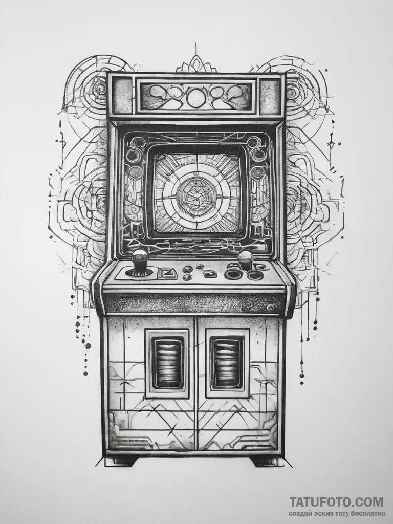 Tattoo design a classic arcade cabinet glowin... - эскиз тату (№1753755022_0, 29.07.2025 02:10) — Tatufoto.com