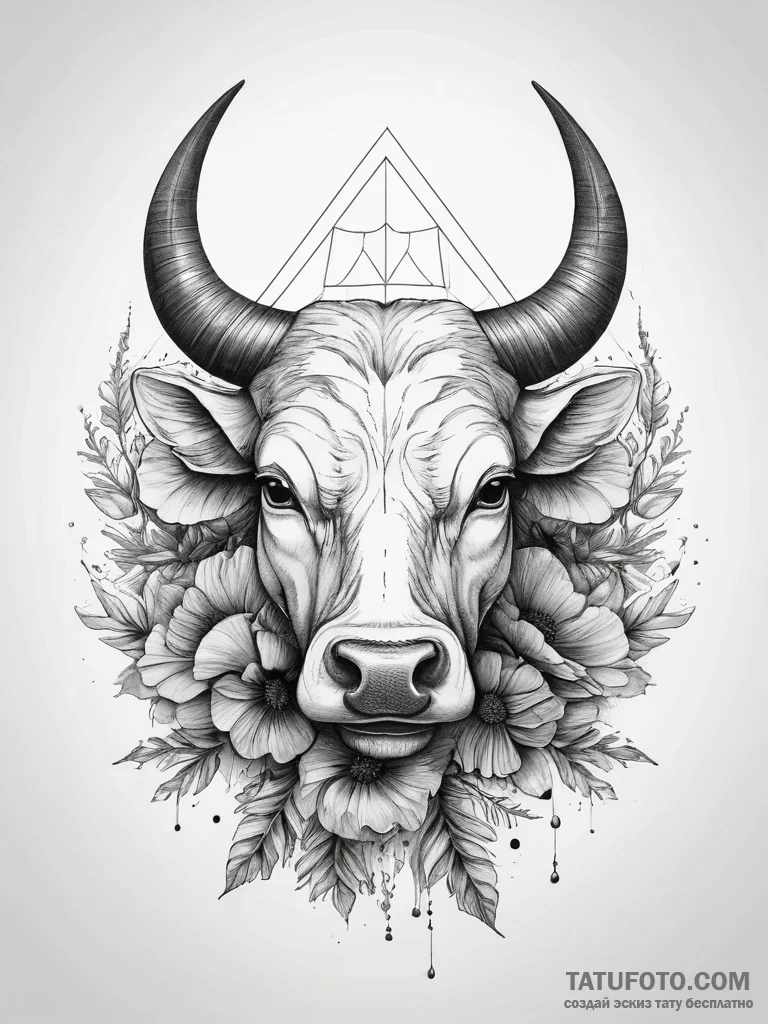 Tattoo design a taurus bull's head emerging f... - эскиз тату (№1753755413_0, 29.07.2025 02:16) — Tatufoto.com