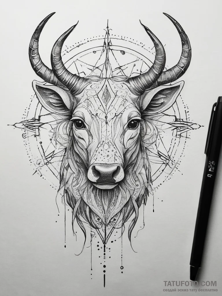 Tattoo design a zodiac symbol as if drawn in... - эскиз тату (№1753755991_0, 29.07.2025 02:26) — Tatufoto.com