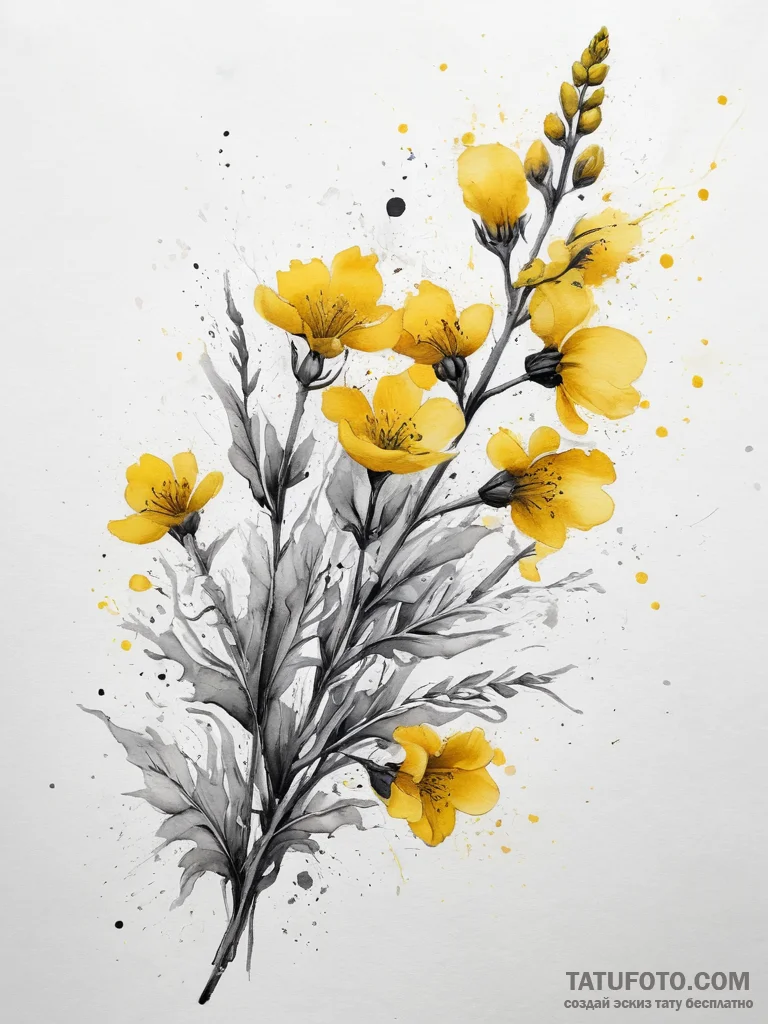 A shot of a field of oilseed rape in bloom, a... - эскиз тату (№1753756574_0, 29.07.2025 02:36) — Tatufoto.com