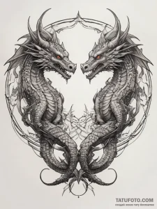 Tattoo sketch a pair of dragons, their bodies... - эскиз тату (№1753757156_0, 29.07.2025 02:45) — Tatufoto.com