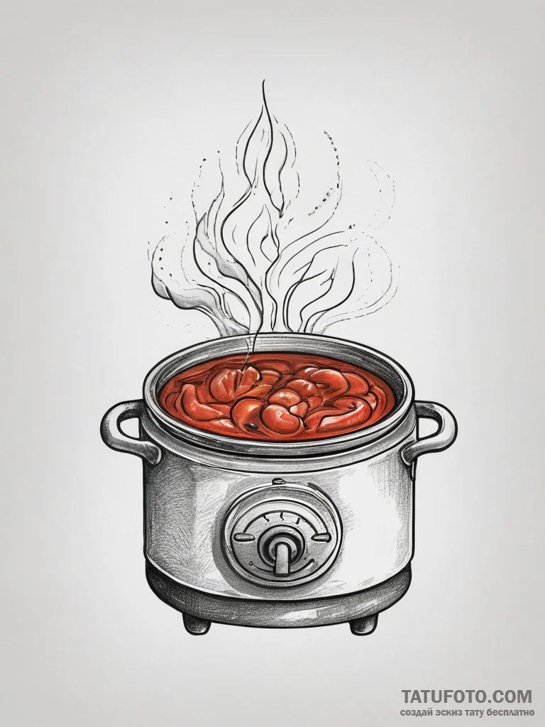 A close-up of a bubbling pot of tomato sauce... - эскиз тату (№1753758519_0, 29.07.2025 03:08) — Tatufoto.com