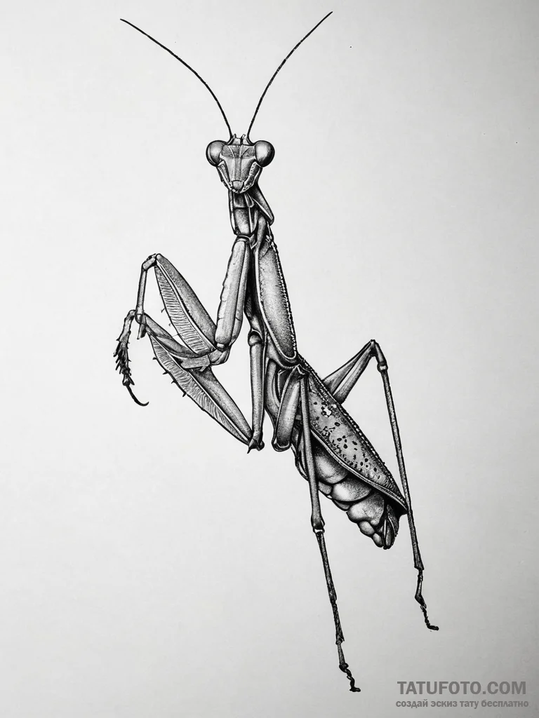 Praying mantis, tattoo drawing outline, reali... - эскиз тату (№1753758712_0, 29.07.2025 03:11) — Tatufoto.com