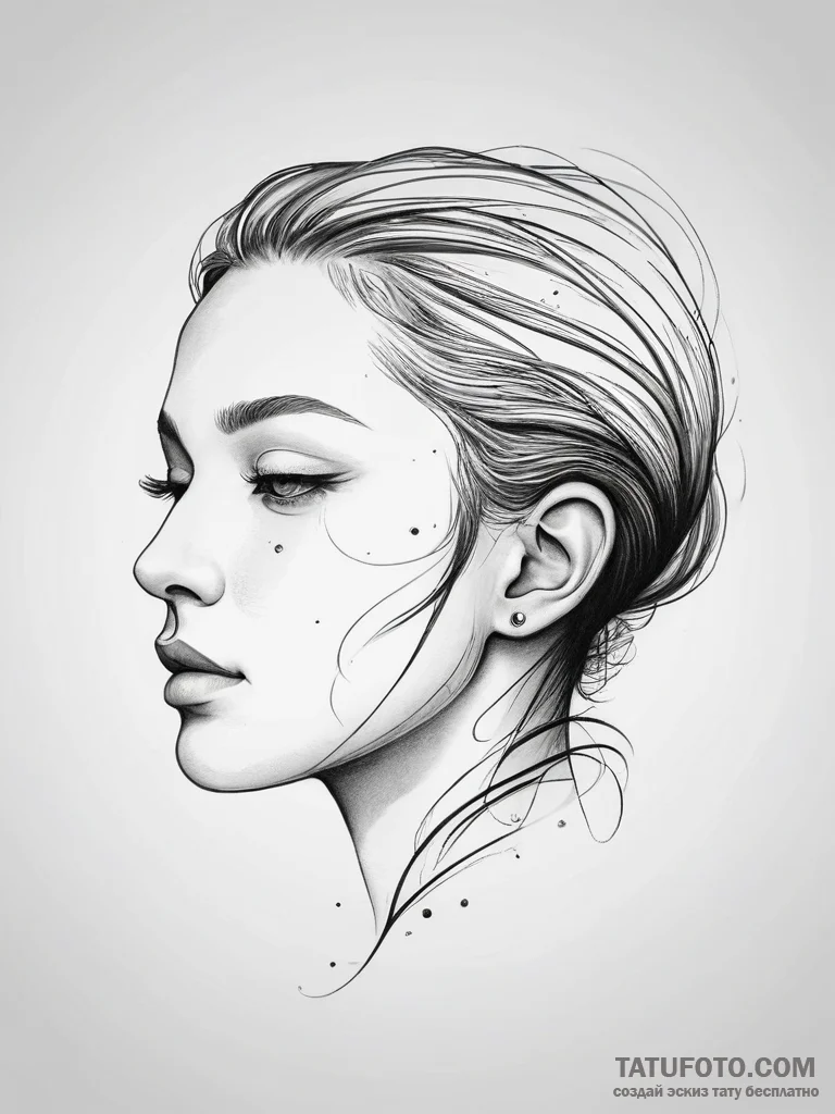 Tattoo sketch a subtle profile of a face in t... - эскиз тату (№1753758903_0, 29.07.2025 03:15) — Tatufoto.com