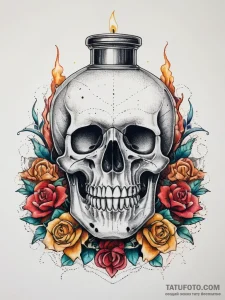 A memento mori still life (skull, hourglass,… — эскиз тату (№1753759292_0, 29.07.2025 03:21) — Tatufoto.com