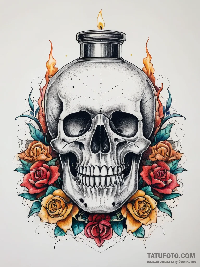 A memento mori still life (skull, hourglass,... - эскиз тату (№1753759292_0, 29.07.2025 03:21) — Tatufoto.com