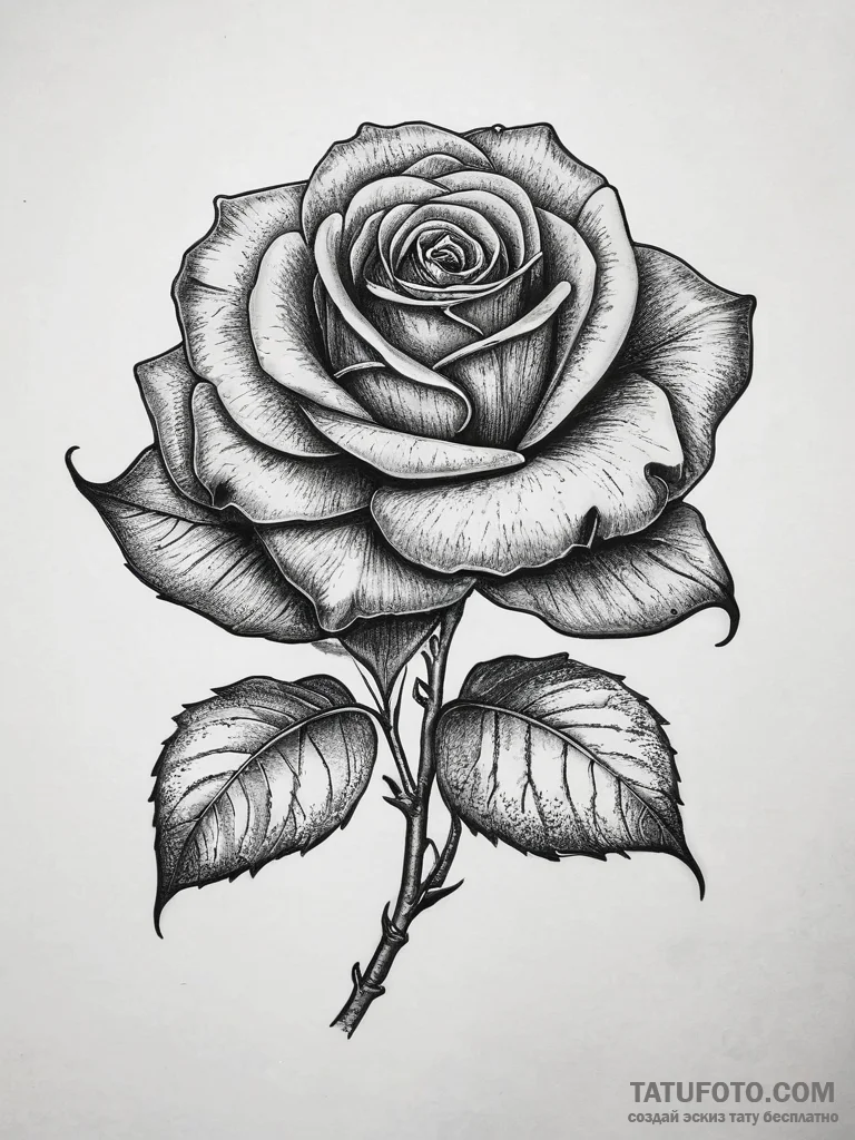 Tattoo sketch a single rose with two intertwi... - эскиз тату (№1753759683_0, 29.07.2025 03:28) — Tatufoto.com