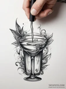 A close-up of a bartender pouring a craft coc… — эскиз тату (№1753760264_0, 29.07.2025 03:37) — Tatufoto.com