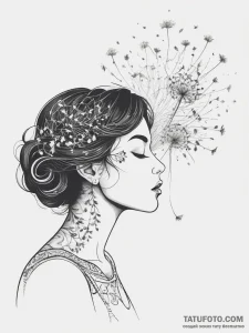 Tattoo sketch a silhouette of a woman blowing… — эскиз тату (№1753760847_0, 29.07.2025 03:47) — Tatufoto.com