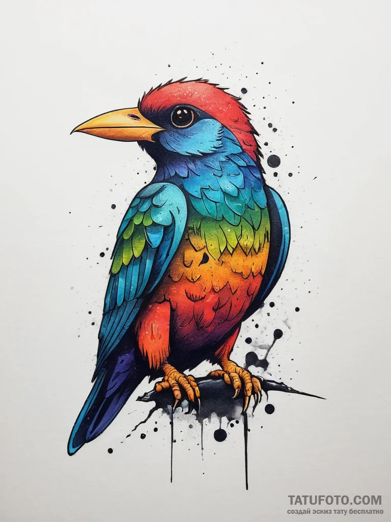 Bird, tattoo sketch design, new school tattoo... - эскиз тату (№1753761040_0, 29.07.2025 03:50) — Tatufoto.com