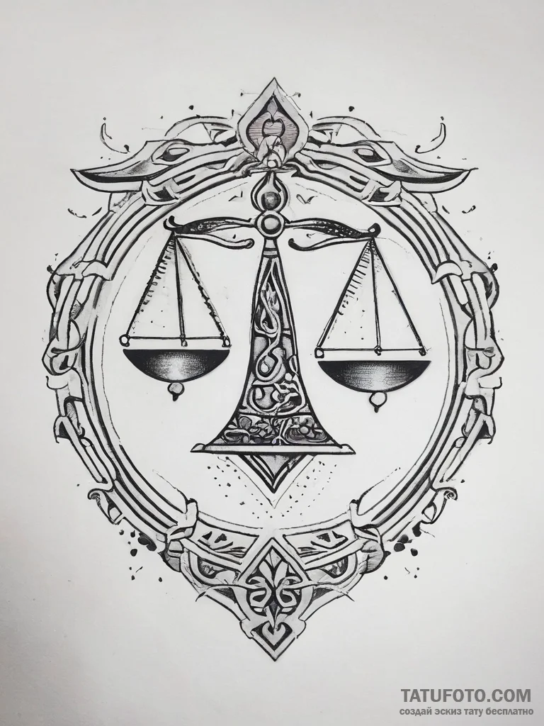 Tattoo sketch libra's scales with a small, st... - эскиз тату (№1753762211_0, 29.07.2025 04:10) — Tatufoto.com