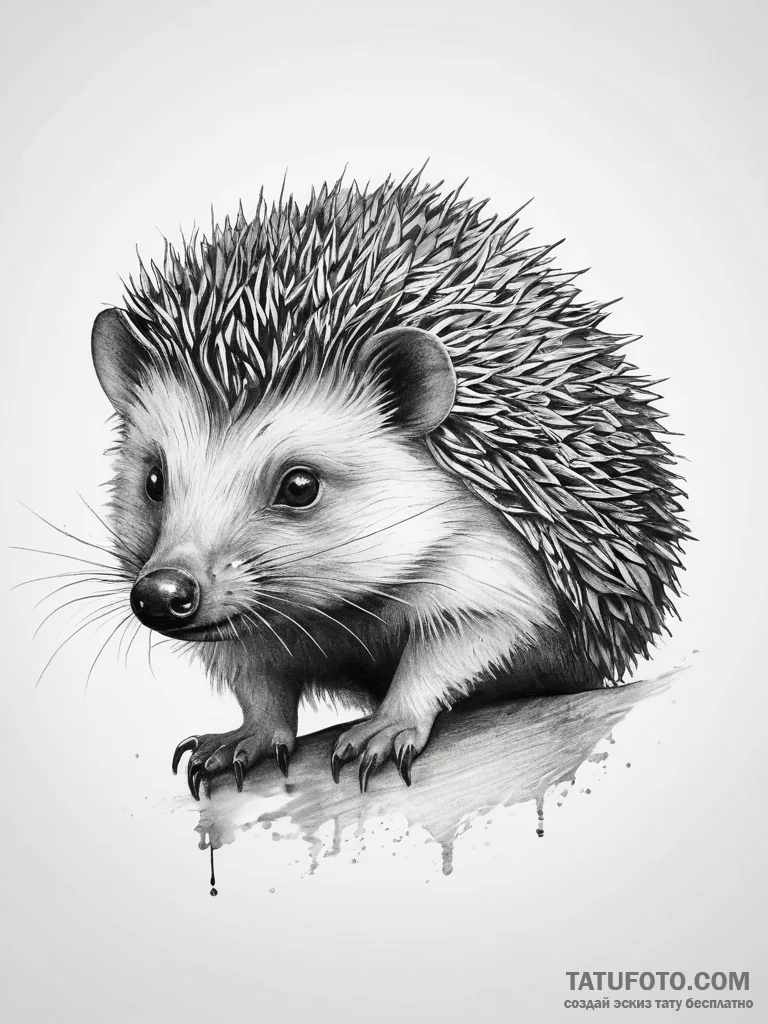 Hedgehog, concept art for tattoo, minimalist... - эскиз тату (№1753763763_0, 29.07.2025 04:36) — Tatufoto.com