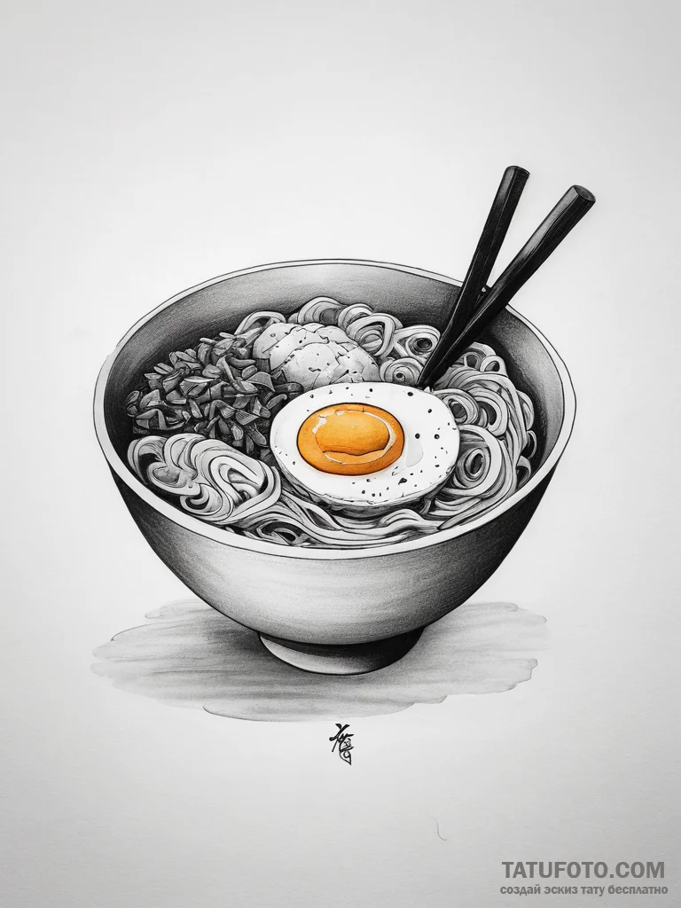 A steaming bowl of authentic japanese ramen,... - эскиз тату (№1753764344_0, 29.07.2025 04:45) — Tatufoto.com