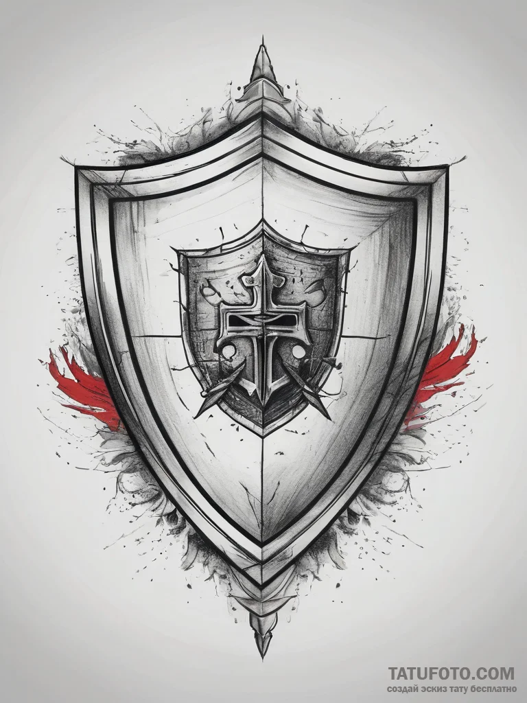 Tattoo sketch a knight's shield with battle d... - эскиз тату (№1753766296_0, 29.07.2025 05:18) — Tatufoto.com