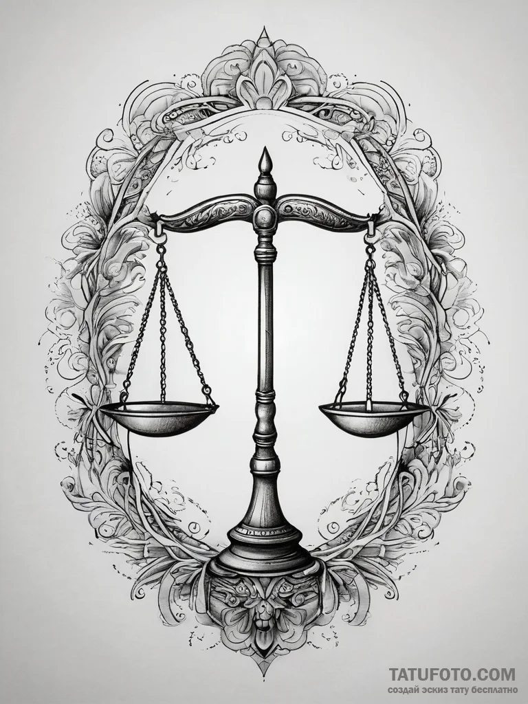 Tattoo sketch libra's scales, balanced by two... - эскиз тату (№1753766490_0, 29.07.2025 05:21) — Tatufoto.com