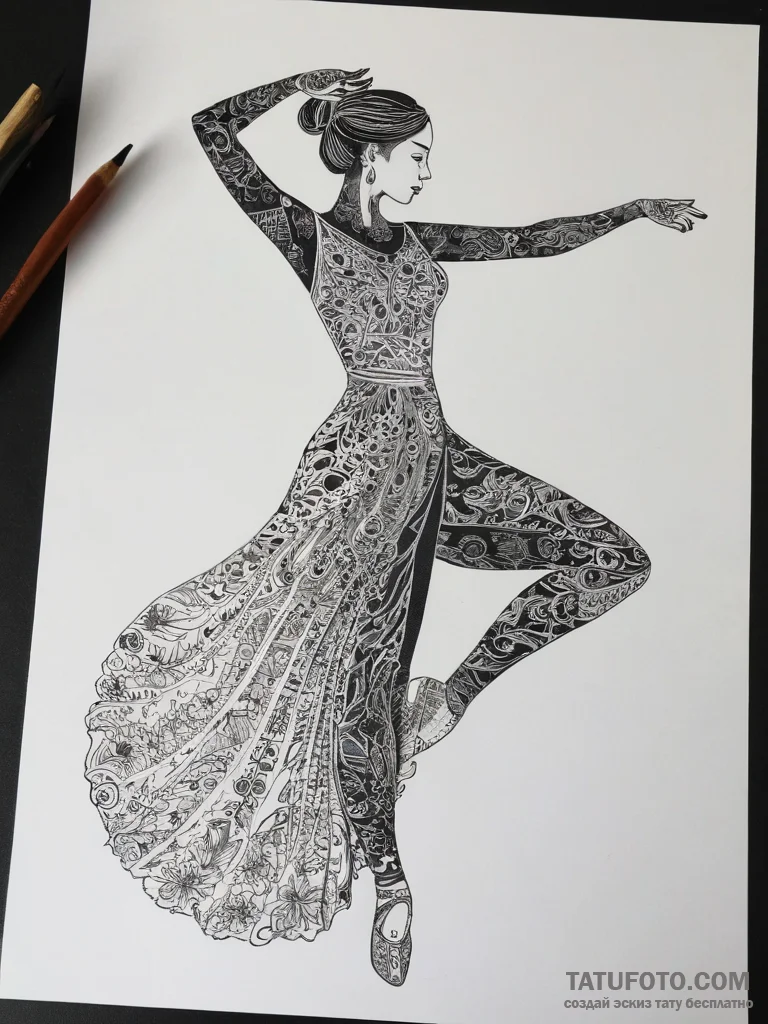 Tattoo sketch a small, graceful dancer's silh... - эскиз тату (№1753770194_0, 29.07.2025 06:23) — Tatufoto.com